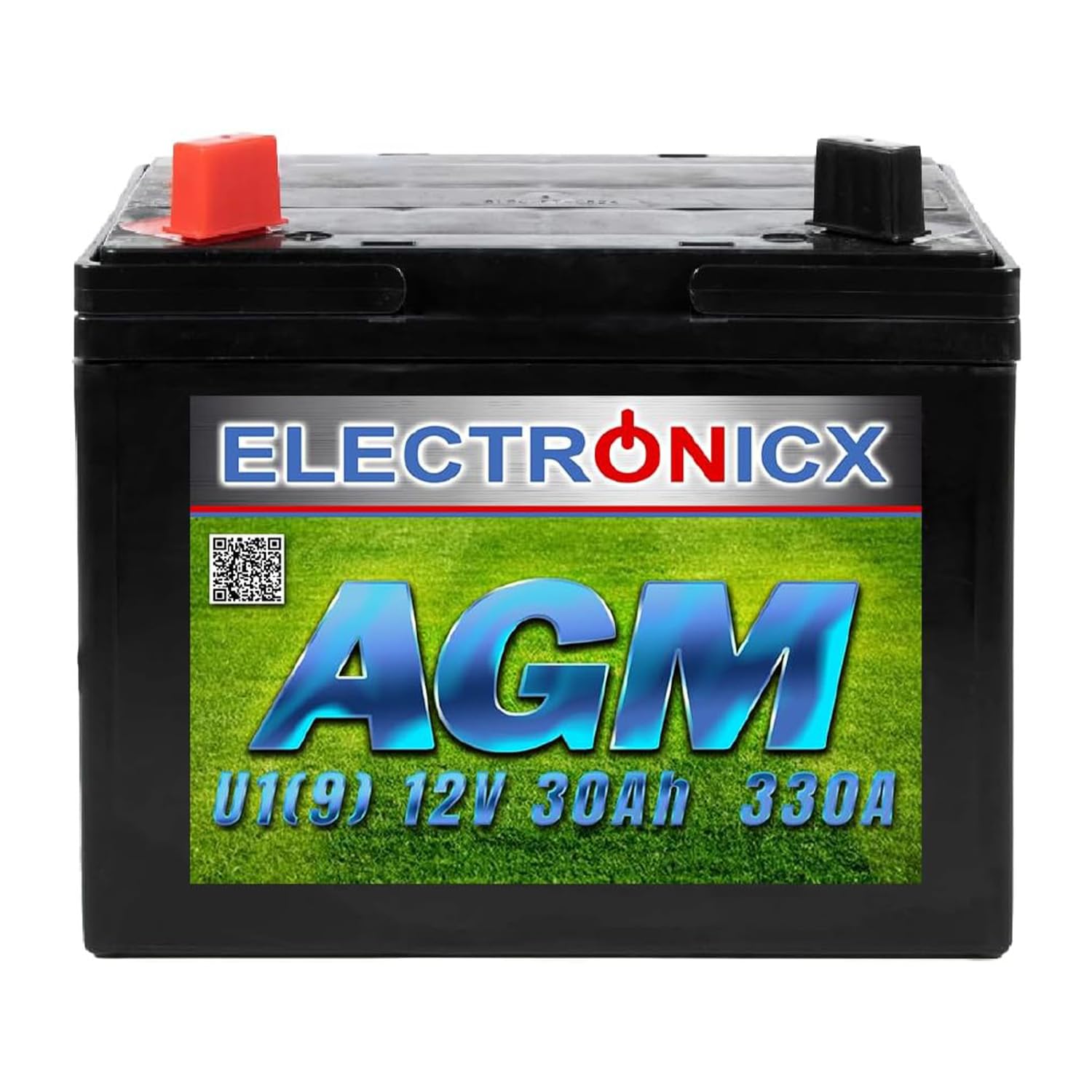 Electronicx - Batteria AGM U1 (9) 30 AH 330 A (EN) per tosaerba, attrezzi da giardino, batteria di avviamento, non necessita di manutenzione, tecnologia AGM, ermetica