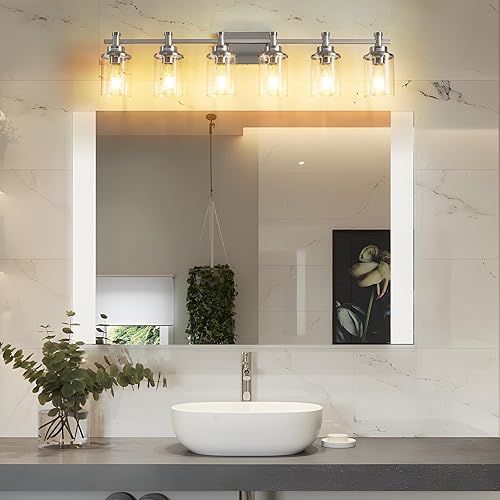 Miniatura 6 de Lámpara de tocador de baño de 6 luces, lámparas de baño de níquel cepillado sobre el espejo, luces de tocador de montaje en pared con pantalla de