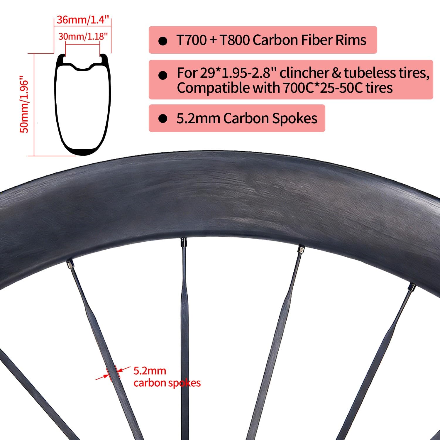 Set di ruote Carbon Hybrid/MTB 29"/700C Thru Axle BOOST, MS 12V