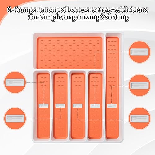 Miniatura 2 de CherHome Organizador de cubiertos con iconos de cubiertos, bandeja de cubiertos para cajón de cocina, cubiertos de plástico, organizador de cajones