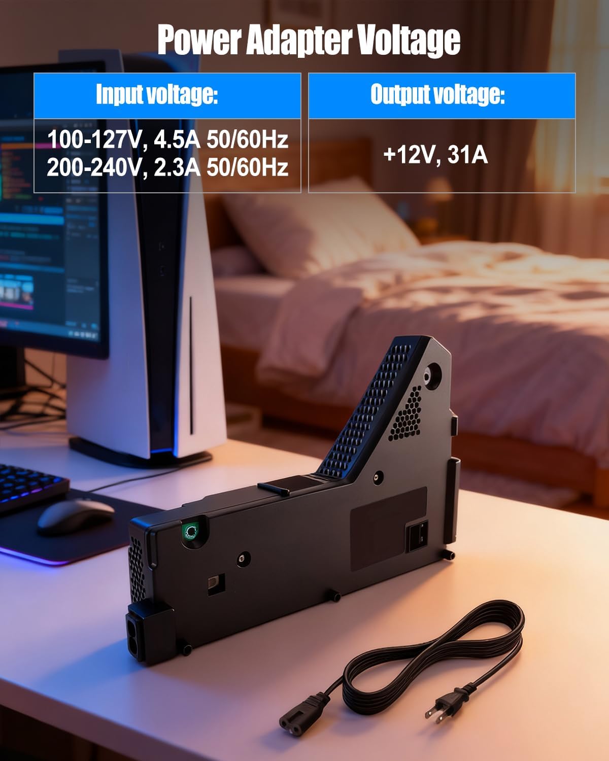 Internal Power Supply Replacement Compatible with PS5 ADP-400DR ADP-400ER PA-1401-JT20, Game Console Power Supply AC Adapter Charger Brick with Cord