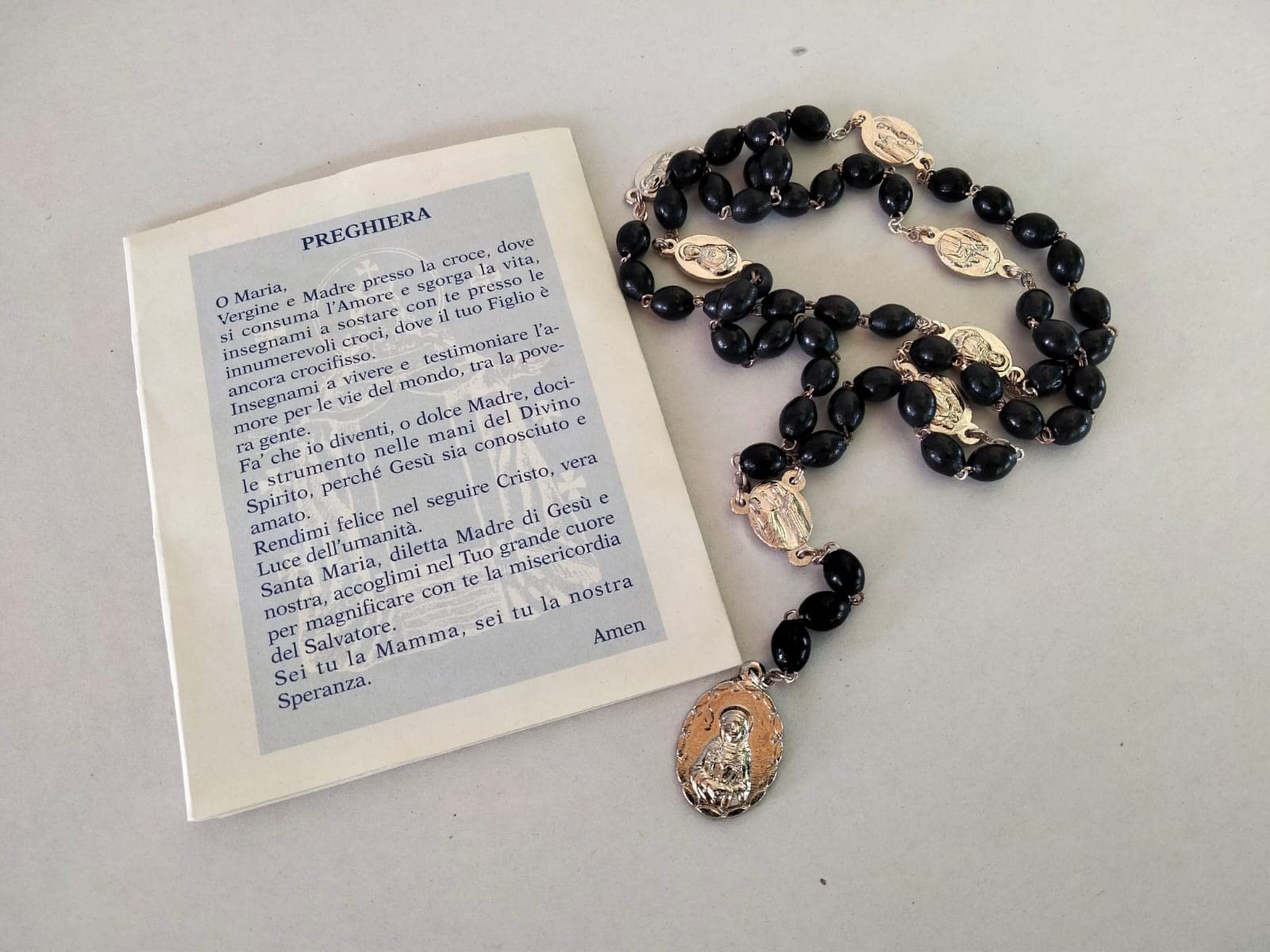 Rosario Madonna Addolorata in Legno con Libretto grani ovali 6x8 mm Rosario dei 7 dolori di Maria