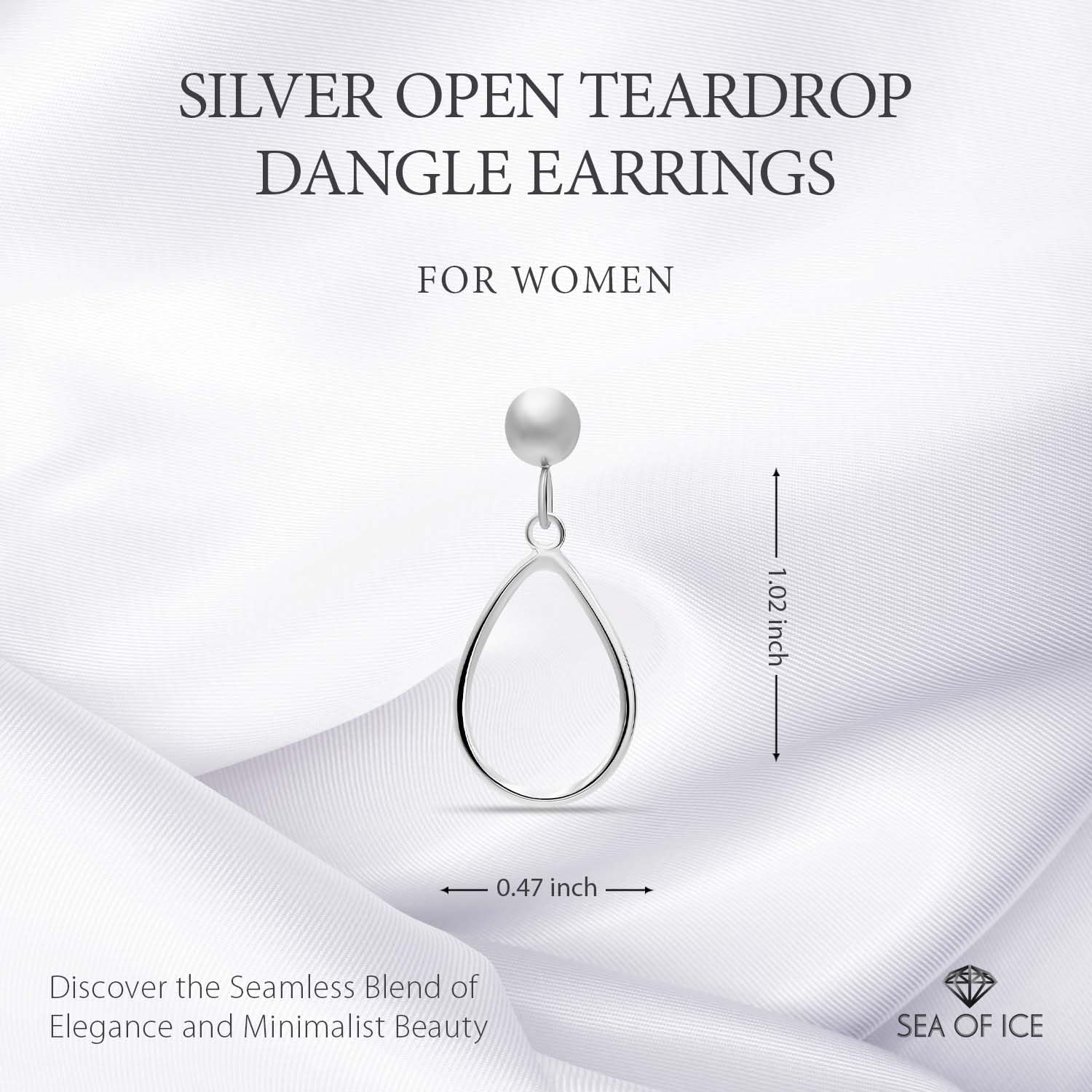Sterling Silver Open Teardrop Dangle Hoop Earrings 5mm Bead Post Dangle Earrings for Women - Image 2