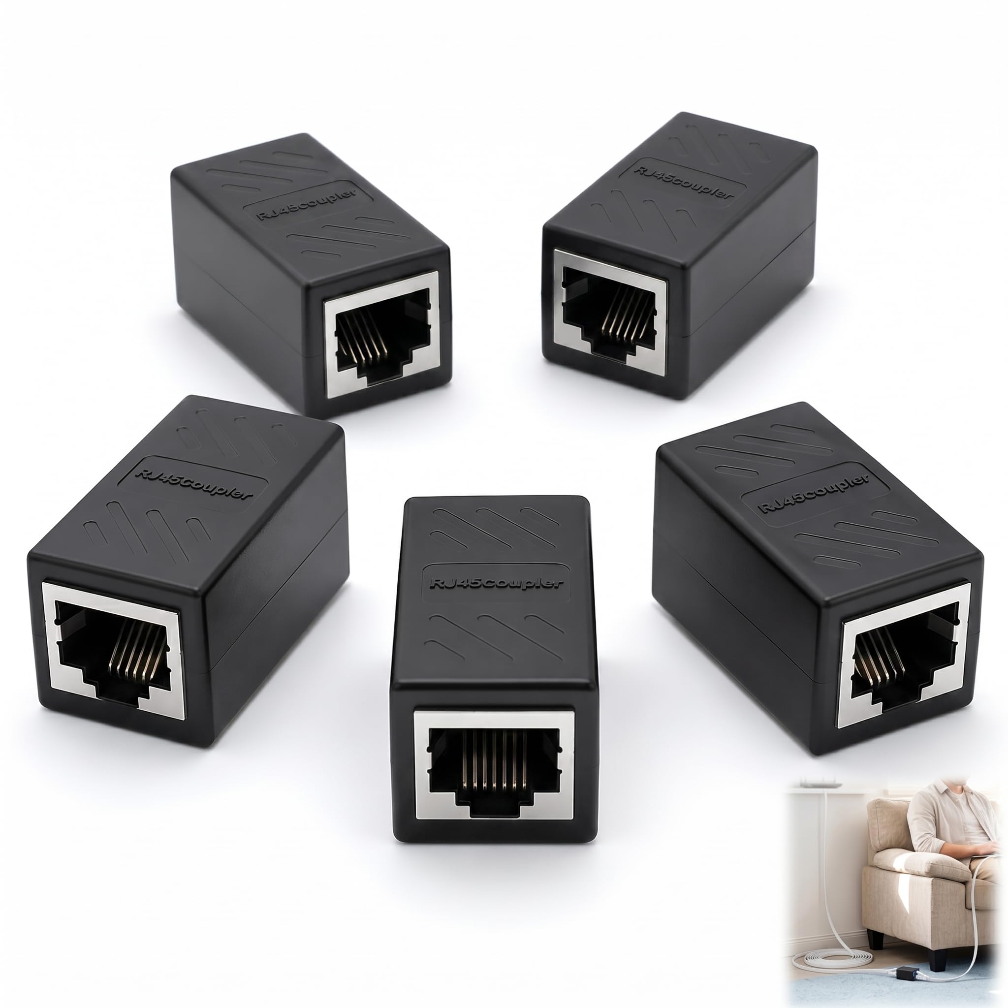 5 Stück RJ45 Kupplung kompatibel Cat8 Cat7 Cat6 Cat5e Cat5 Patchkabel DSL POE Router, Lan Kabel Verlängerung Cat6 Gigabit LAN Kabel Verbinder Ethernet Adapter Netzwerk Verlängerung 1000Mbit geschirmt