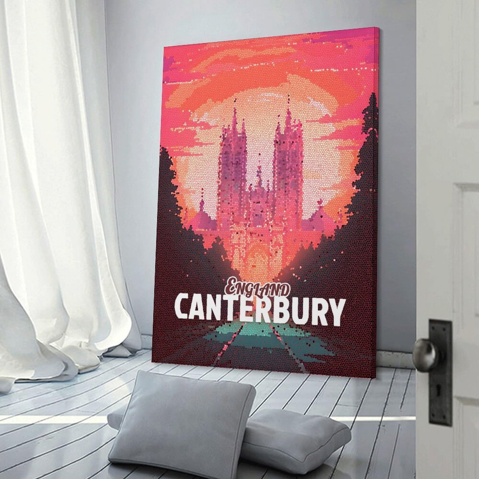 Junmoney Wall Art Print England Canterbury Mosaic Art, 24x36inch(60x90cm), for Hallway, Bedroom Or Modern Interiors, Thoughtful Wall Decor for Art Lovers