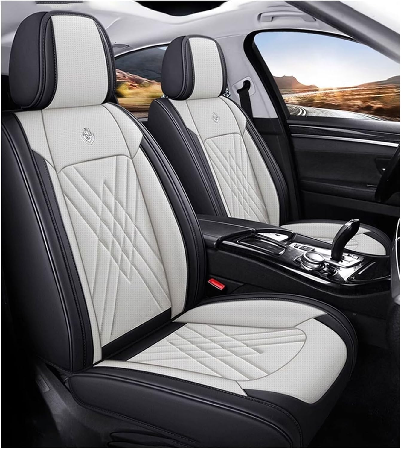 ATTLGR Car Seat Covers for Audi Q3 Sportback F3 2018-2024,Leather Front Rear Seat Covers,Full Set Seat Protectors Headrest Covers,Waterproof Breathable Accessories,C/BlackBeige