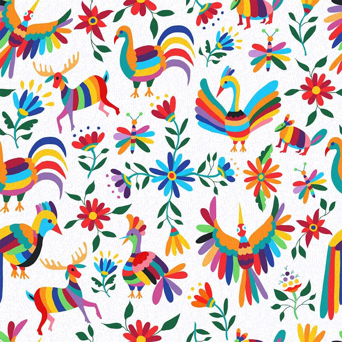 Colorful Birds Upholstery Fabric for Chairs,Mexican Style Floral Fabric by The Yard,Traditional Mexican Art Decorative Fabric for Upholstery and DIY Projects,10 Yards,(L920*W150cm) Tan Brown — image 1