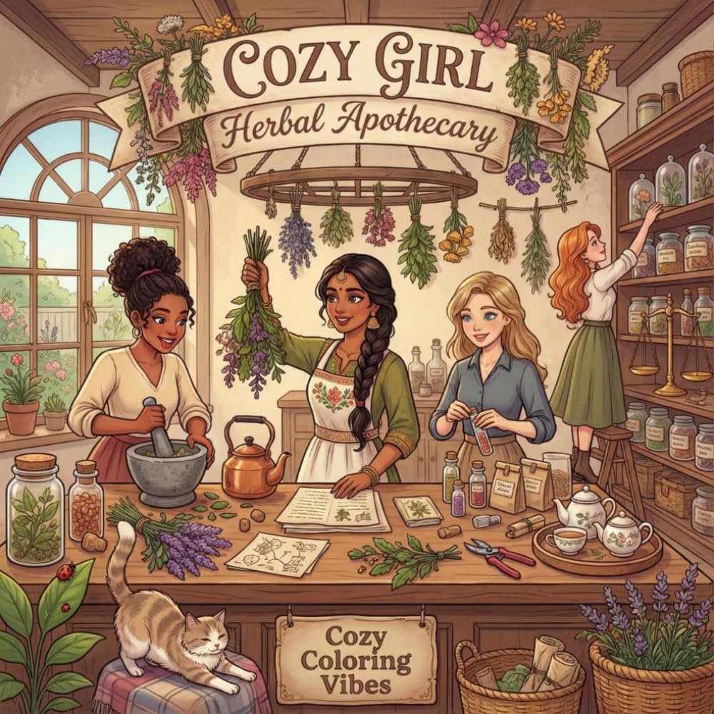 Cozy Girl Herbal Apothecary: Cute Comfy Adult Botanical Wellness Coloring Book | Fun Daily Self-Care Ritual Moments & Vintage Home Hygge Herbalist ... Seniors, Women & Teens (Cozy Girl Collection)