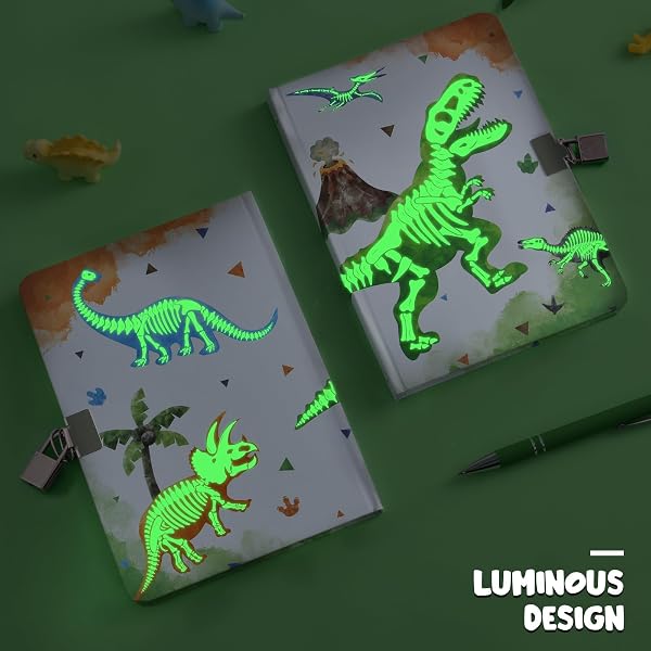 Acquerello Dinosauro Diario per Ragazzi - Luminoso Quaderno Regalo per Bambini Viaggio Privato Quaderni Copertina Rigida Block Note A5 a Righe Memo Blocco Note da Scrivere con Serratura e Chiavi - 2