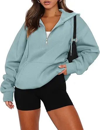 onlypuff Women Half Zipper Pullover Sweatshirt Long Sleeve Hoodies Kangaroo Pocket Fleece Basic Sweater
