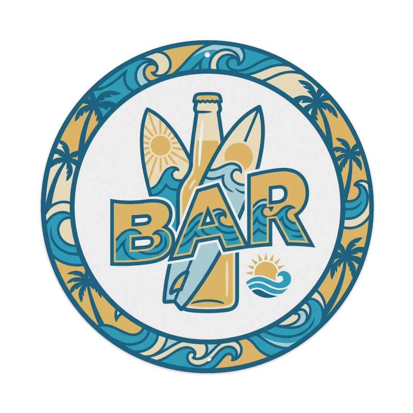 Vintage BAR Surf Beach Shield Metal Tin Sign Plaque Wall Decor for Cafe, Club, Garden Round Metal Poster 8x8Inch