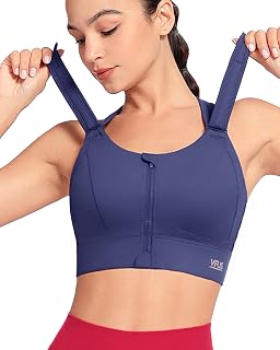 Zip Front Adjustable High Impact Sports Bras for Women Large Breasts Full Coverage Workout Running Removable Pads