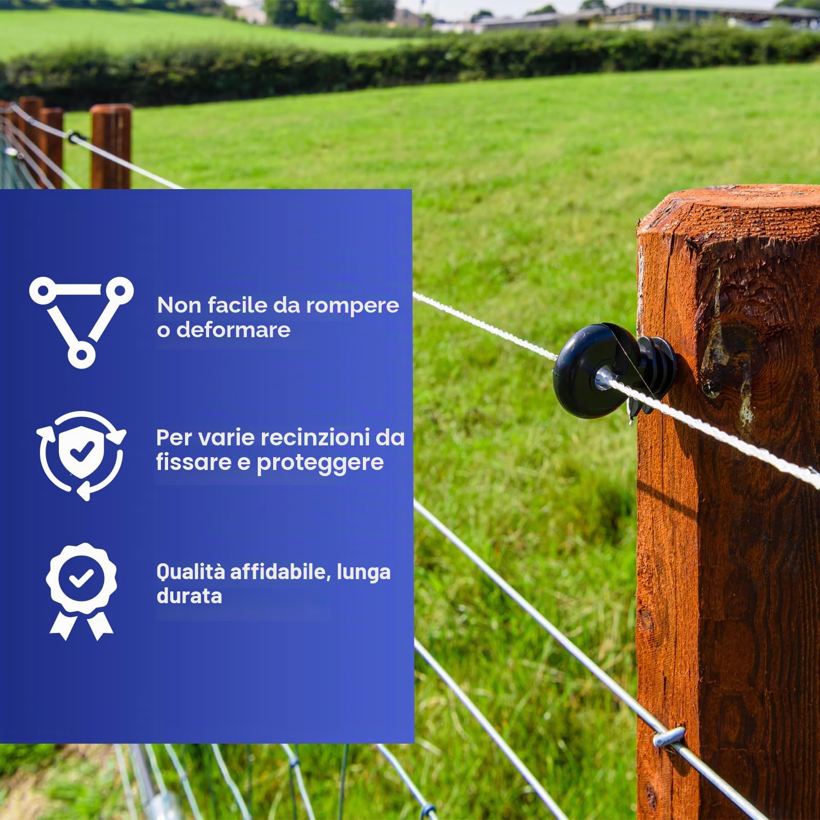 100 Pezzi Isolatori ad Anello per Recinto Elettrico con Adattatore | Isolatori a Vite per Pali in Legno, Materiale PP+PE Resistente, per Recinti Animali e Cavalli