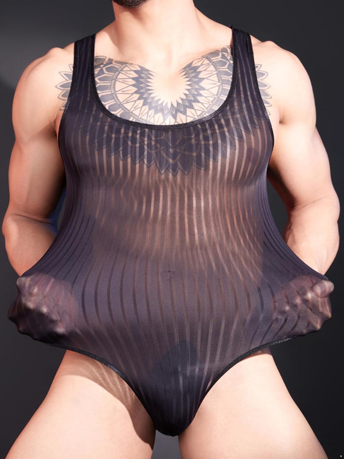Adult Mens Thong Bodysuit Sissy Clothes Swimwear Ultra-Thin Sleepwear One-Piece Bodysuit Tank Tops