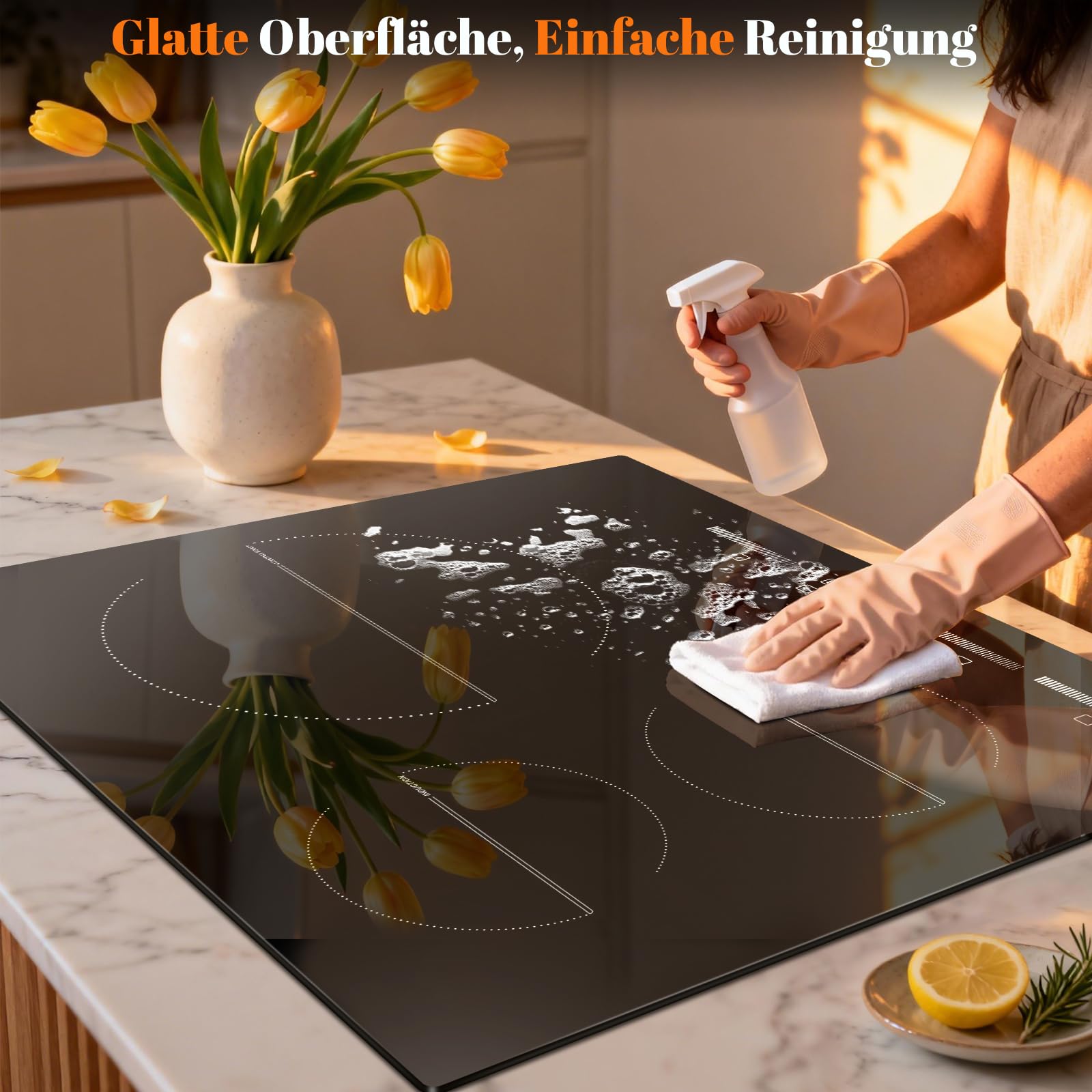 Induktionskochfeld 3 Zonen, 60 cm Einbau, 6500 W, 220-240 V Induktionsherd | 3 Platten, mit Boost-Funktion, 9-stufige Leistungsregelung, Pause, Kindersperre, Timer, Touch-Steuerung