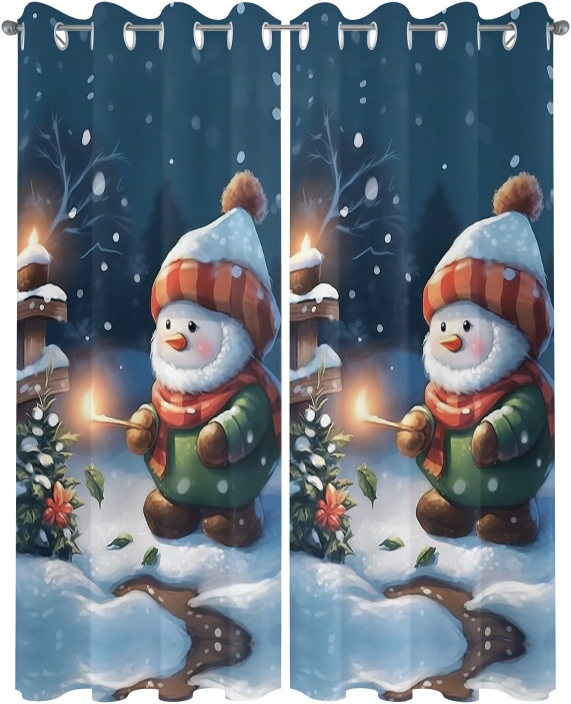 Outdoor Curtain for Patio Waterproof, Cute Gnome Matchstick Snow Christmas Windows Curtains Panels Light Filtering Outside Drapes for Living Room/Pergola/Garden/Balcony 52" W x 84" L x 2