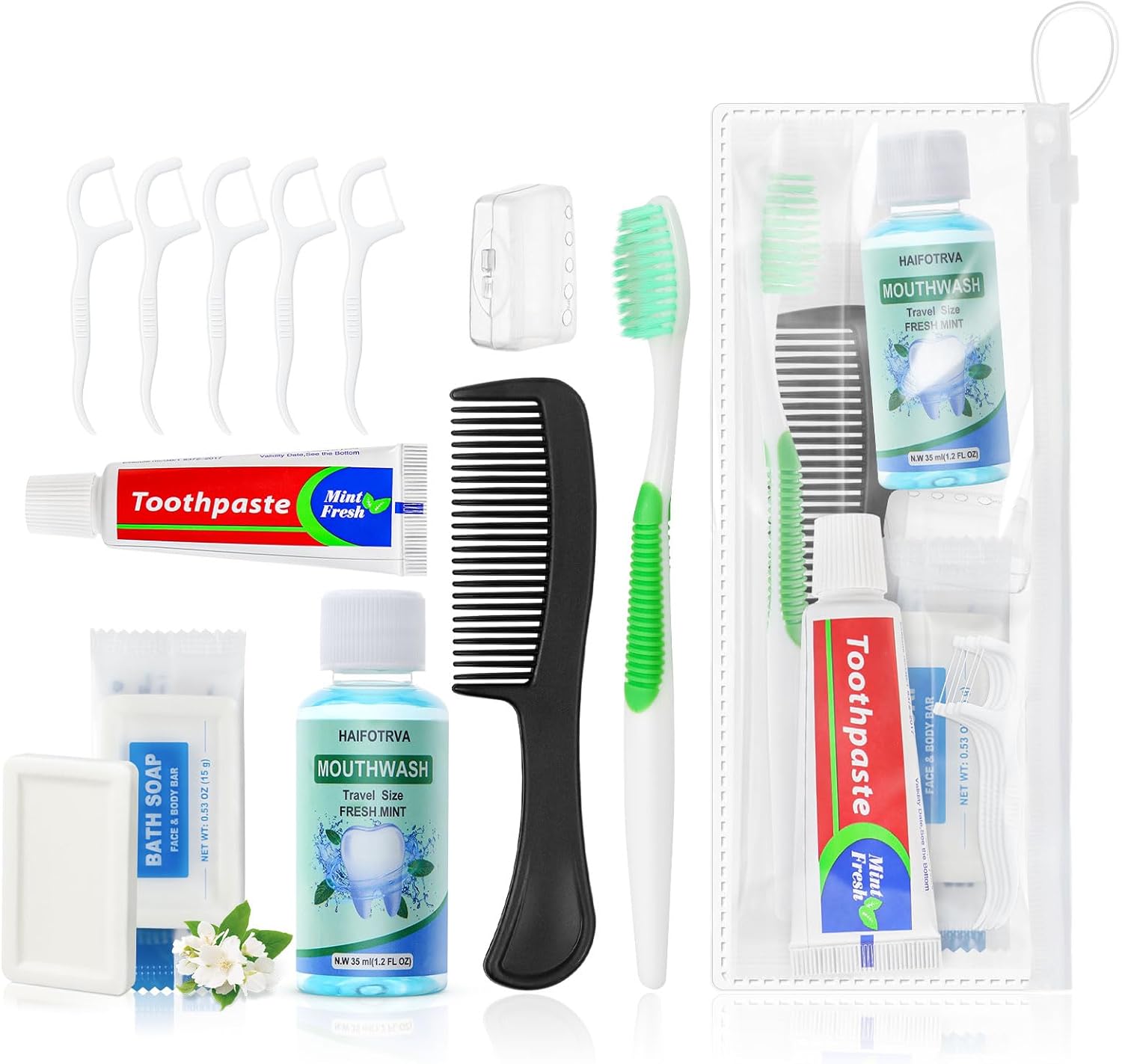 30 Set Personal Care Travel Toiletries Sets Bulk,8-IN-1 Disposable Toothbrushes with Toothpaste and Floss,Mouthwash,Comb,Soap,Cover,Zip Bag Toiletry Travel Toothbrush Kit for Homeless,Hotel,Charity