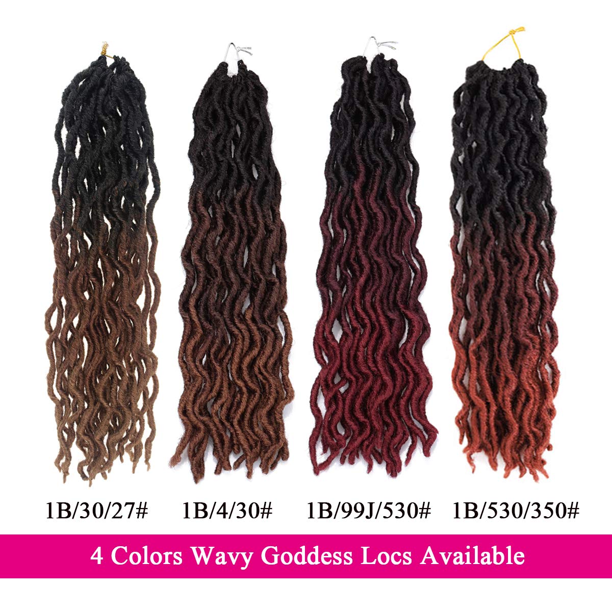 24 Zoll Goddess Faux Locs Crochet Hair – 6 Packungen, Weich, Gewellt, Farbe 1B/99J/530