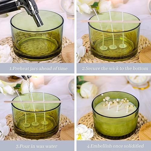 Miniatura 70 de CONNOO Paquete de 6 tarros de vela de vidrio esmerilado de 24 onzas, múltiples mechas de boca ancha, recipientes vacíos a granel para hacer velas