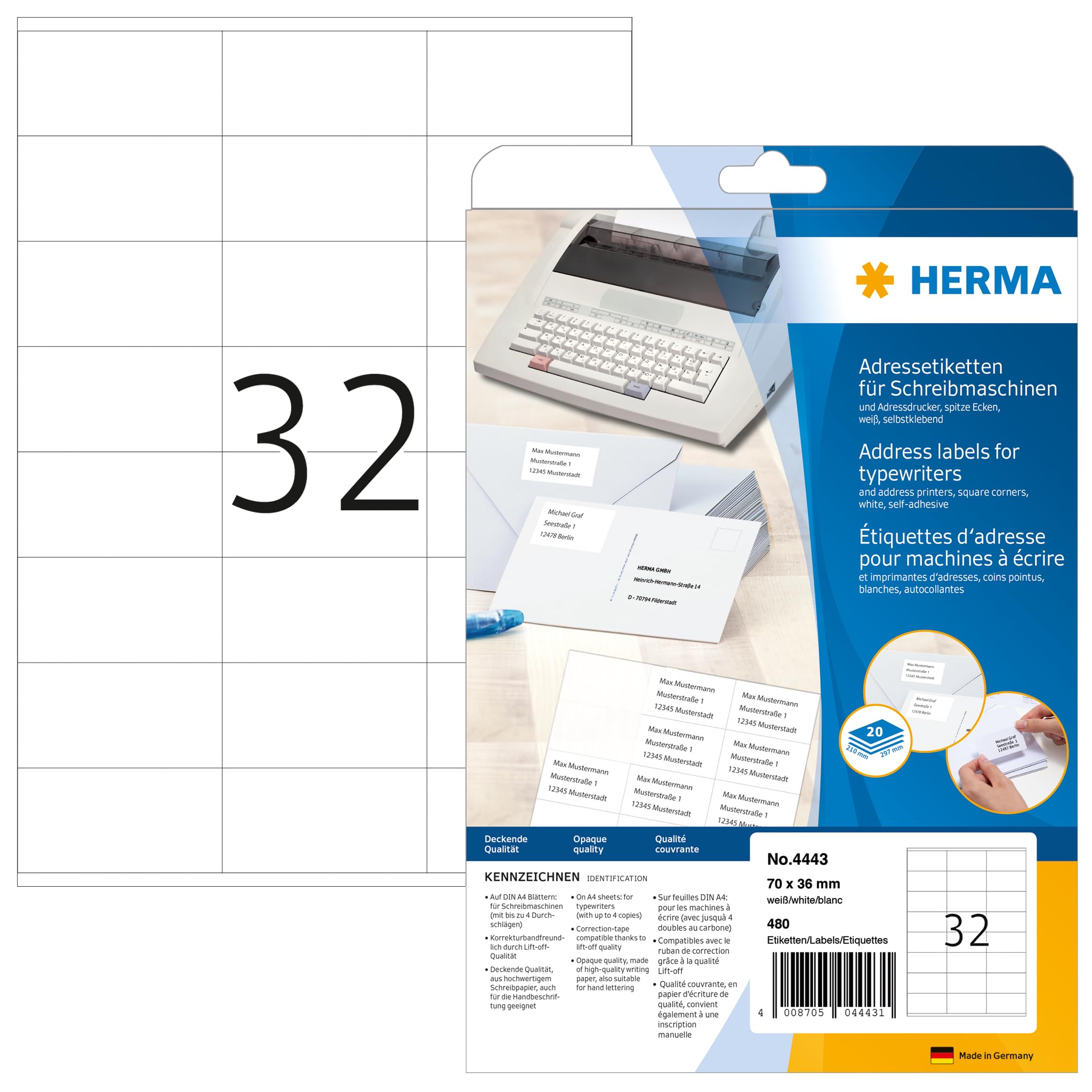 HERMA 4443 Adressetiketten für Schreibmaschinen