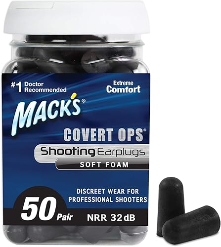 Mack's Covert Ops - Tapones para los oídos de espuma suave, 50 pares - 32 dB de alto NRR, 37dB SNR - Cómodos tapones para los oídos para caza,
