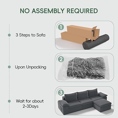 Miniatura 9 de Sofá modular Cloud de 104 pulgadas, sofás deshuesados para sala de estar, sofá en forma de L con otomana, sofá modular con asiento profundo, moderno