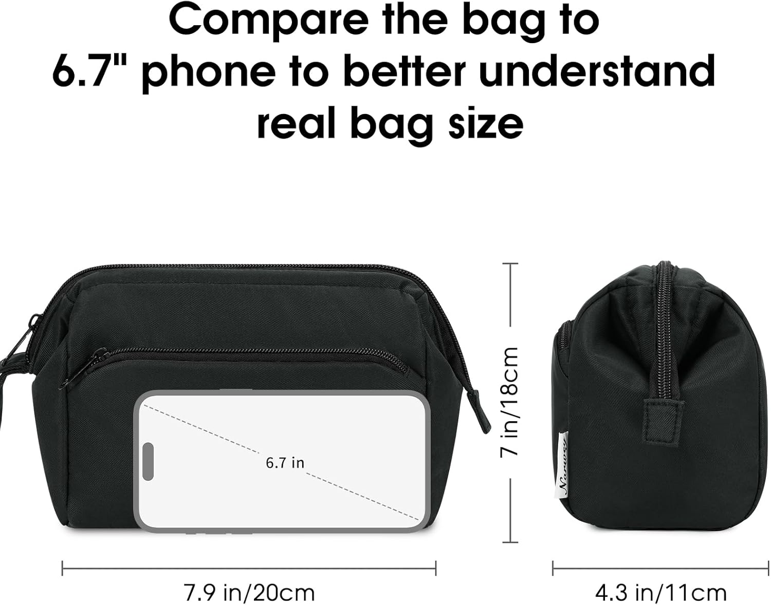 Narwey Makeup Bag Women Wide-open Make up Bag Travel Cosmetic Bag Organizer Toiletry Bag for Cosmetics Toiletries Accessories (Black) - Image 4