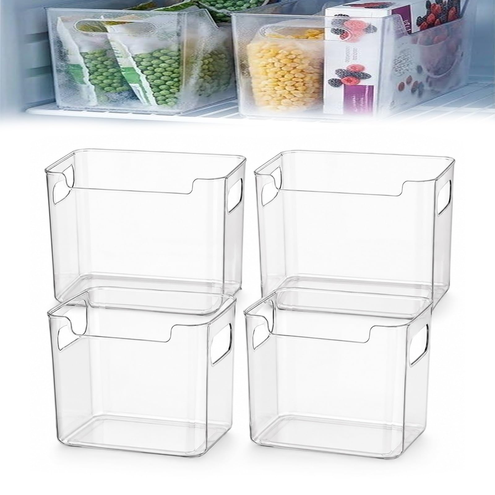 VQRTPXZ 4PCS Thickened Freezer Storage Bins with Handles for Pantry Organisers, Frozen Food, Meat & Veggies