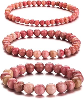 Pink Jade Bracelet for Women Men, 3pcs 4mm/6mm/8mm Set, Gemstone Stretch Beaded Bracelet 7inch