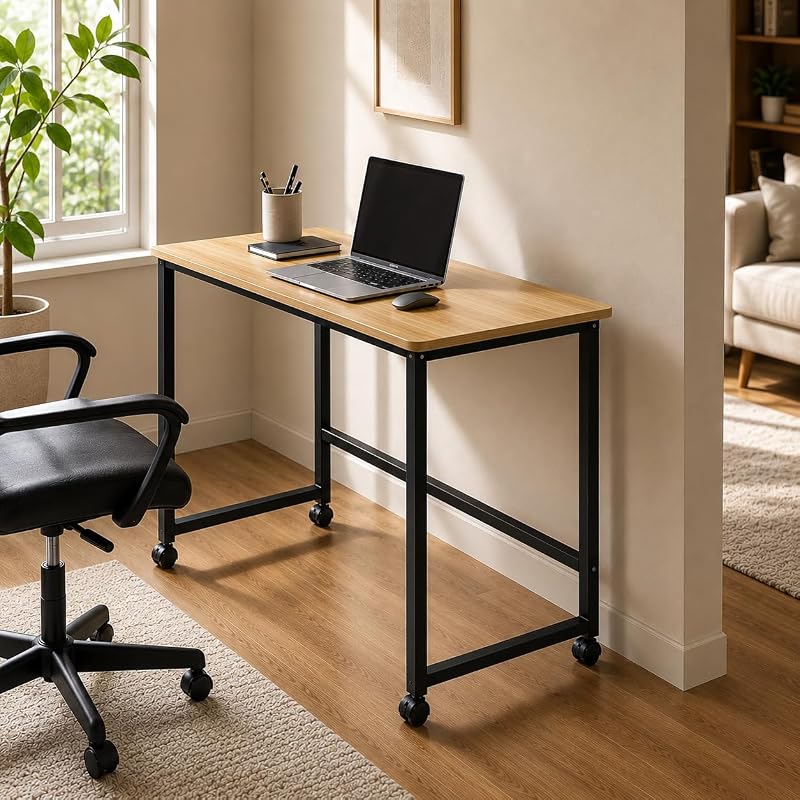 Mesa para Computador Dobrável com Rodas, Mesa de Escritório e Estudo, Mesa para Notebook e Home Office, 80x40x70 cm, Tampo em MDF e Estrutura de Ferro, Fácil de Mover e Guardar