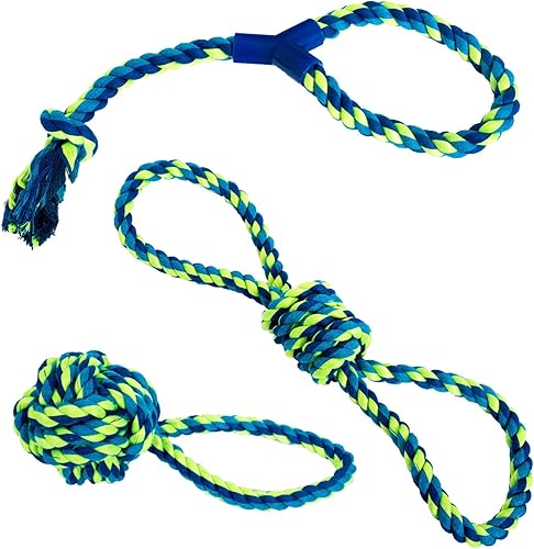 Miniatura 1 de Franklin Pet Supply - Cuerda de juguete para perros  Paquete de 3 juguetes de cuerda para cachorros para masticar, tirar de la guerra y buscar