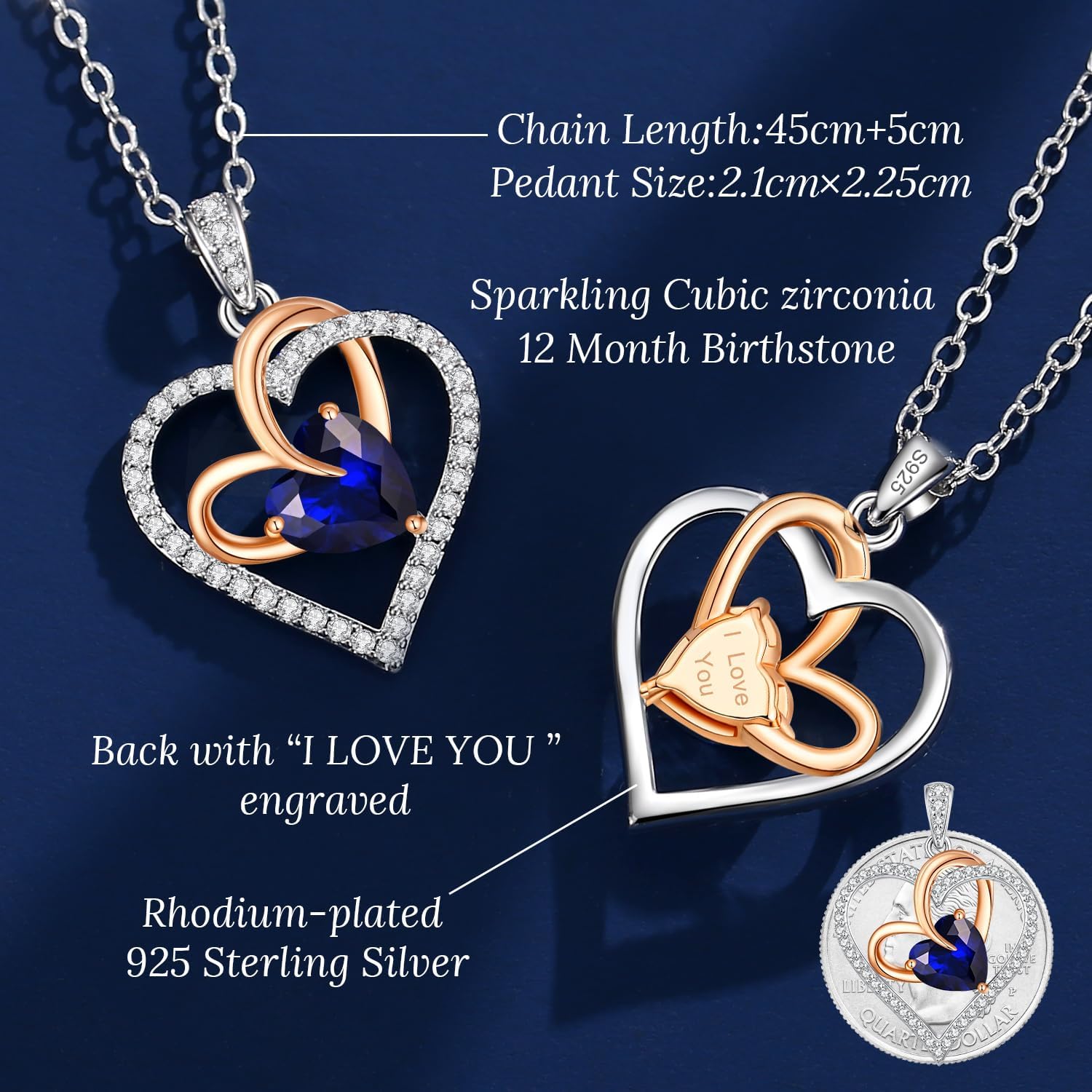 OOBEE Valentines Day Gifts for Her Moissanite Love Heart Pendant Necklaces for Women 925 Sterling Silver with Birthstone Zirconia, Ideal Birthday Anniversary Mothers Day Christmas Jewelry Gifts for Wife Mom Girlfriend - Image 2