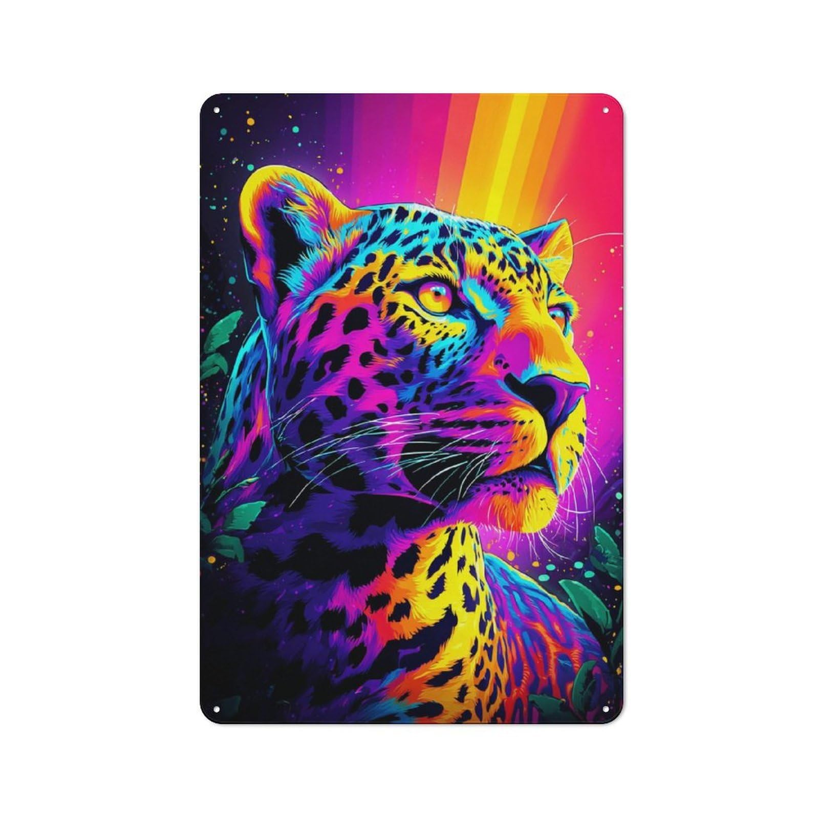 Junmoney Vibrant Leopard Portrait For Studio Or Craft Room, Retro-Style Tin Sign 30X20cm, For Metal Sign Collectors, For Garage And Workshop Walls