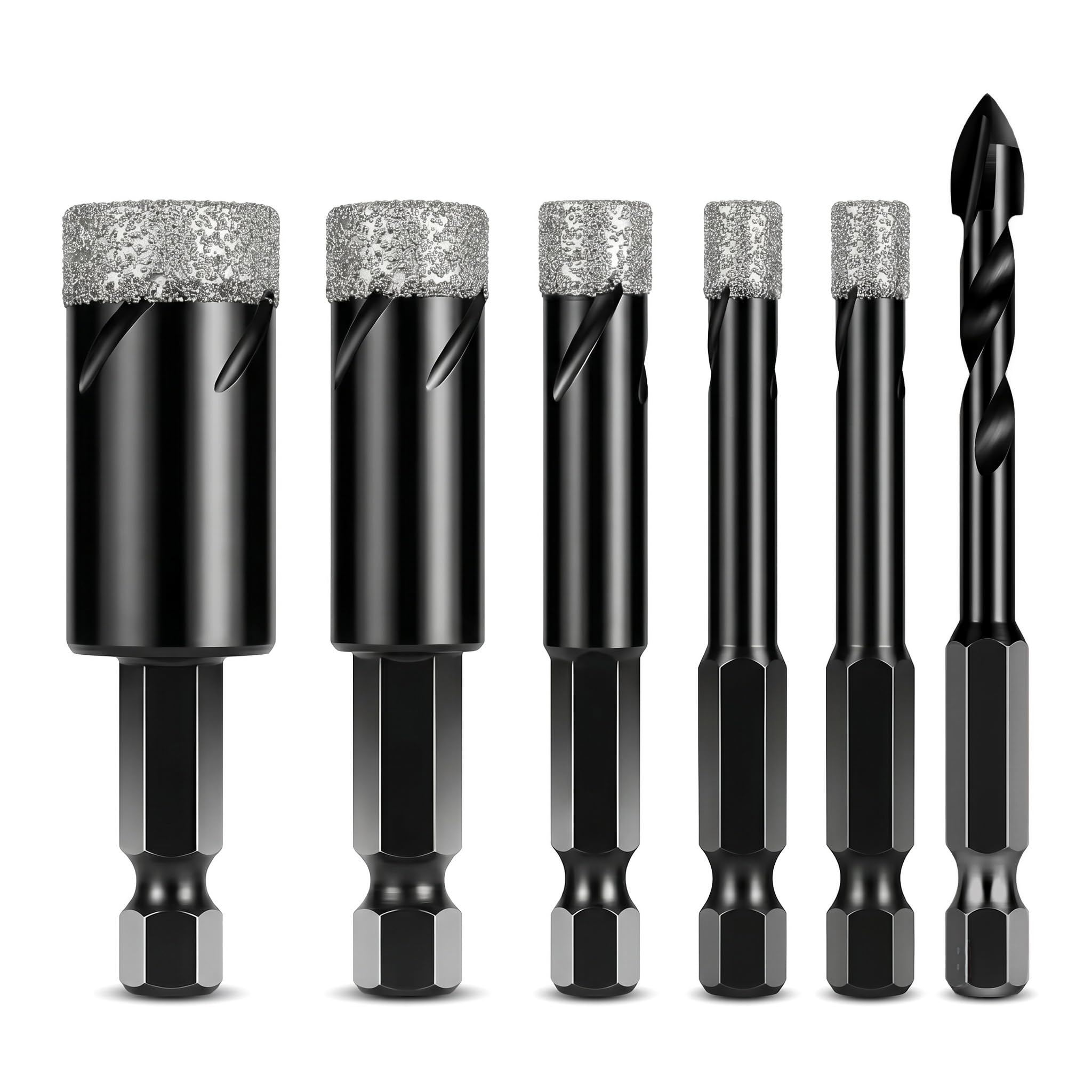 6 Pcs Diamond Drill Bits Set with Hex Shank, Tile Drill Bitsβ for Porcelain Ceramic Granite Marble Glass Stone, Diamond Drill Bitβ Kit for Dry or Wet Drilling, Core Hole Saw Cutterβ (6 black set)