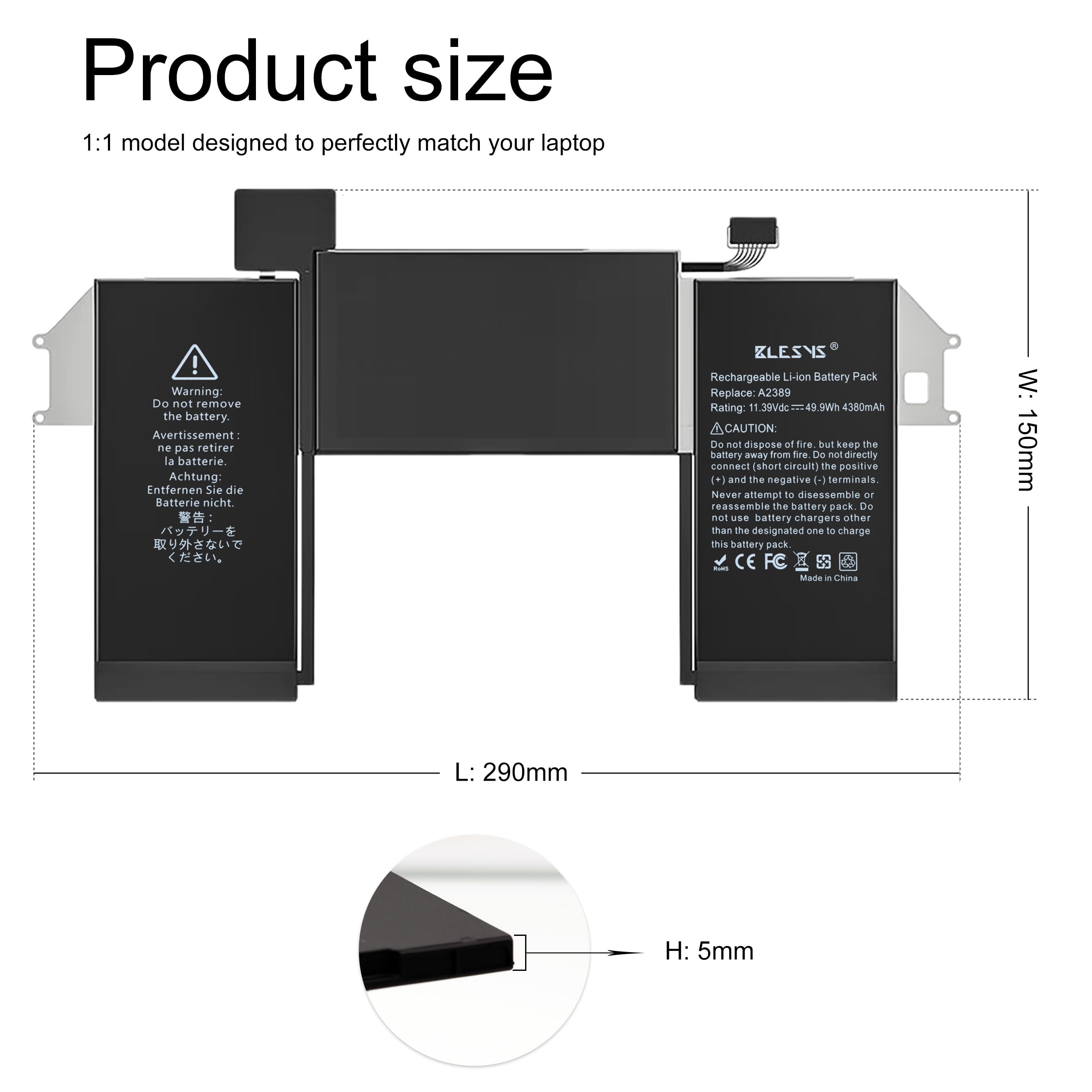 BLESYS A2389 Batteria per MacBook Air 13 pollici A2337 M1 2020 EMC 3598 [Li-Polimero 11.39V 49.9Wh]