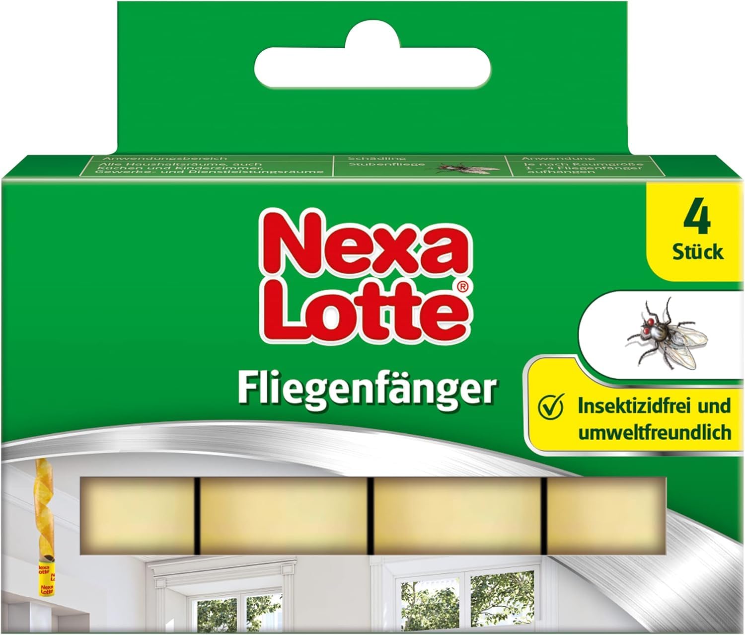 Nexa Lotte Fliegenfänger, 4 Stück zum Bekämpfen von Fliegen, mit hoher Klebekraft und Lockwirkung