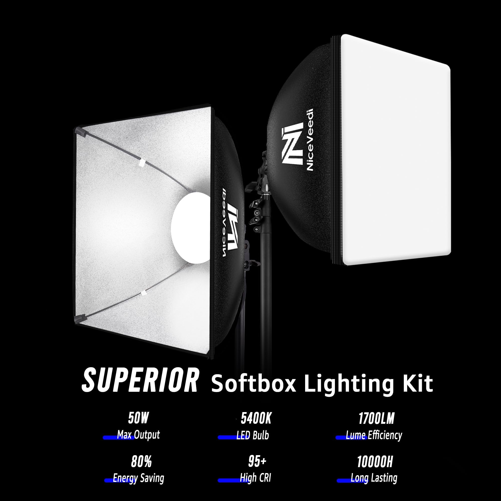 Kit Softbox LED 50W 40x40cm Con Treppiede 150cm - Luce Continua 5500K Per Foto, Video E Streaming