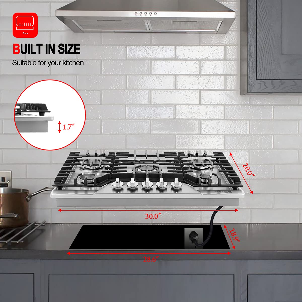 Gas Cooktop 30 Inch, GASLAND Chef PRO GH2305SF 5 Burner Builtin Gas
