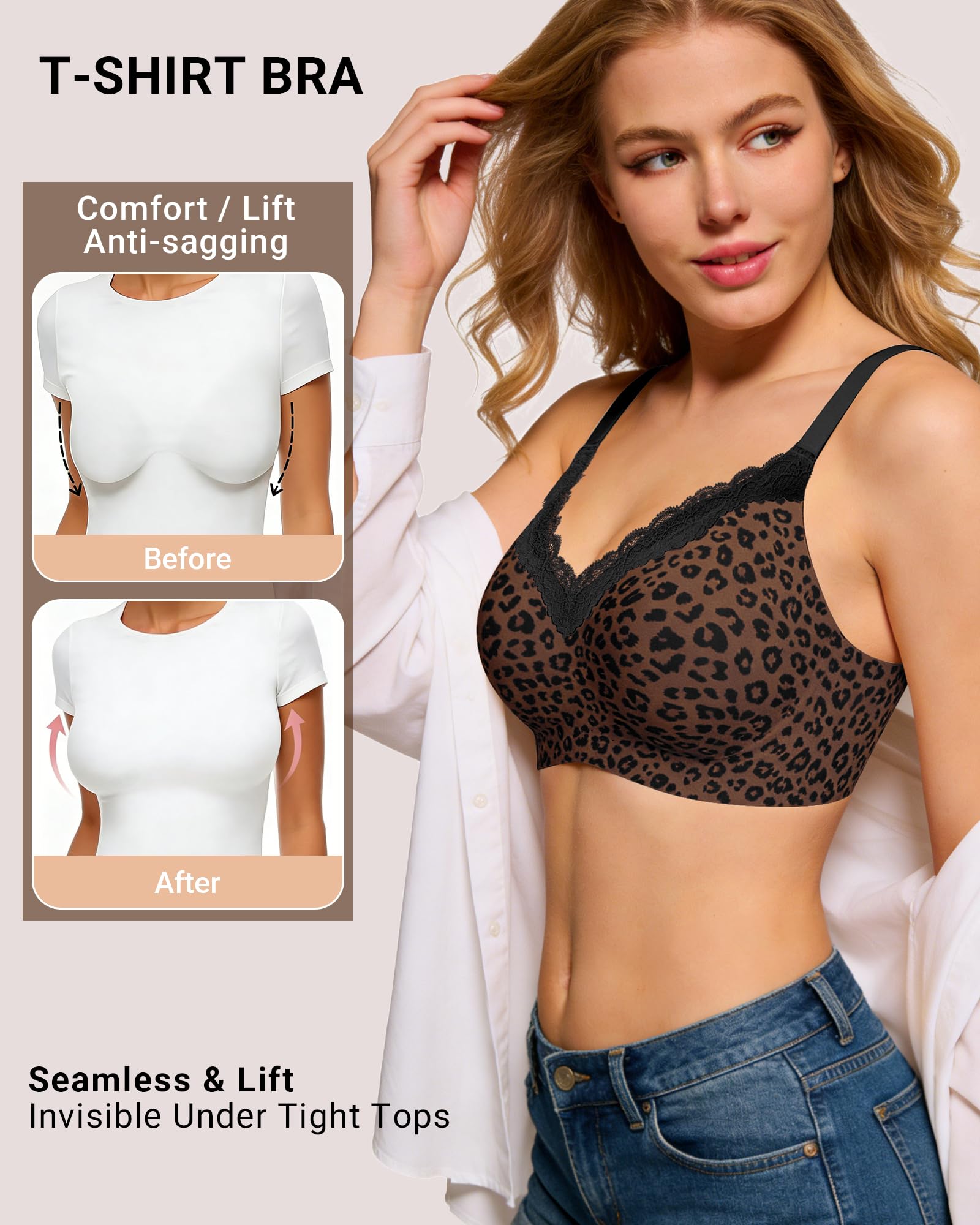 HORISUN Reggiseno senza fili in pizzo gelatina da donna, bralette senza