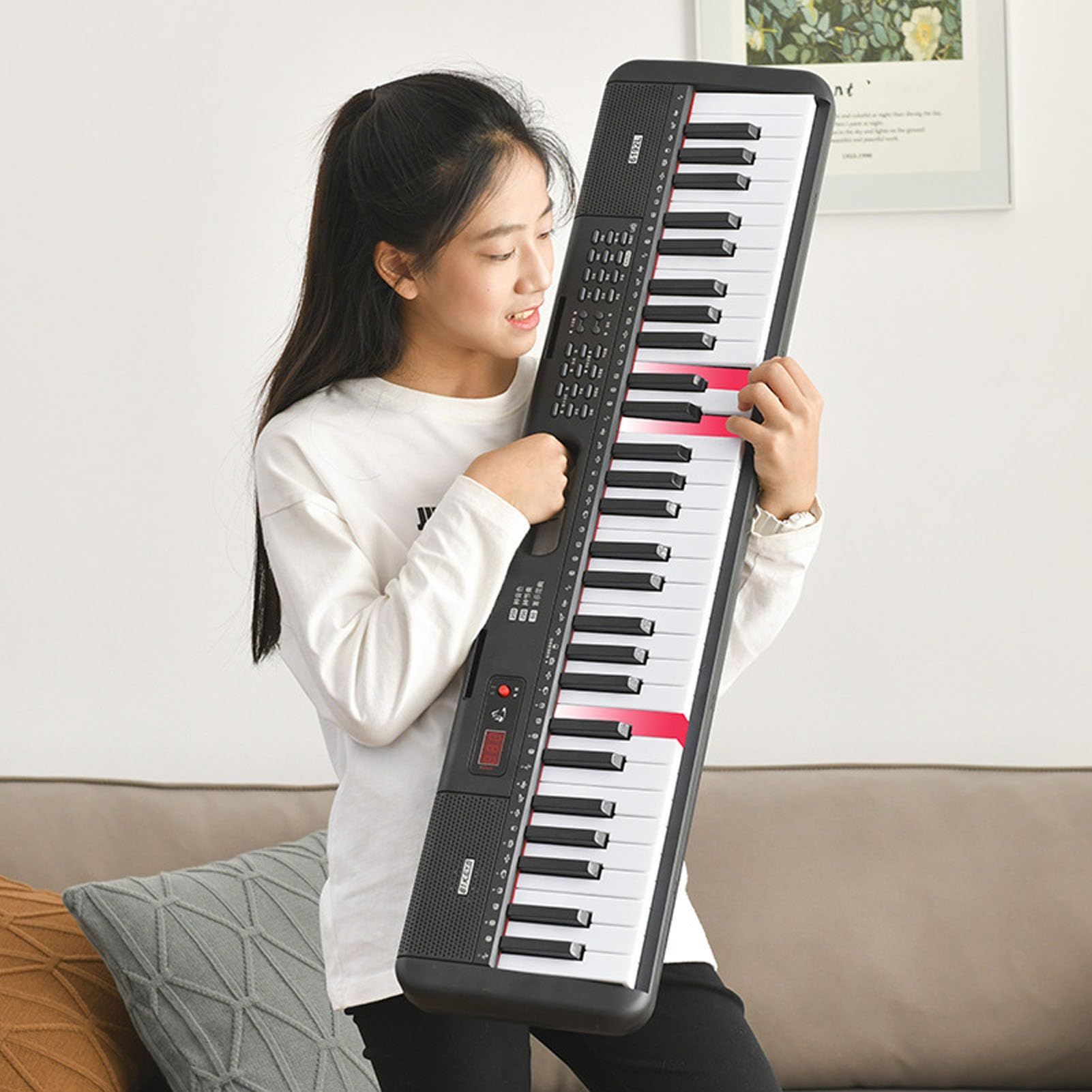 61-klawiszowa Klawiatura Fortepianowa, Elektroniczne Pianino Cyfrowe z Wbudowanym Mikrofonem Głośnikowym Stojak na Arkusze Idealny dla Początkujących Dzieci Dorośli