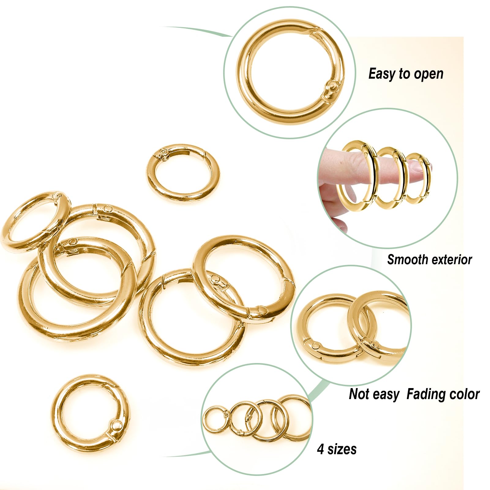 TOAOB Pack of 20 Carabiner Rings, Zinc Alloy, Gold, 20/25/30/35 mm, 20 Pieces - Image 3