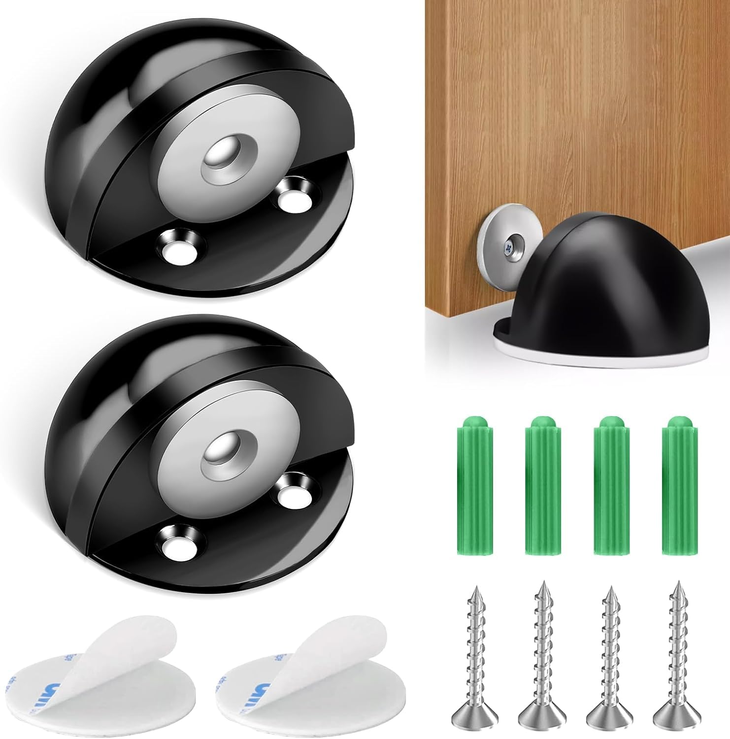 Dome Door Stop, 2 Pcs Magnetic Door Stops, Floor Door Stopper for Hotel, Home, Restaurant, Reduce Noise, Keep Quiet (Black)