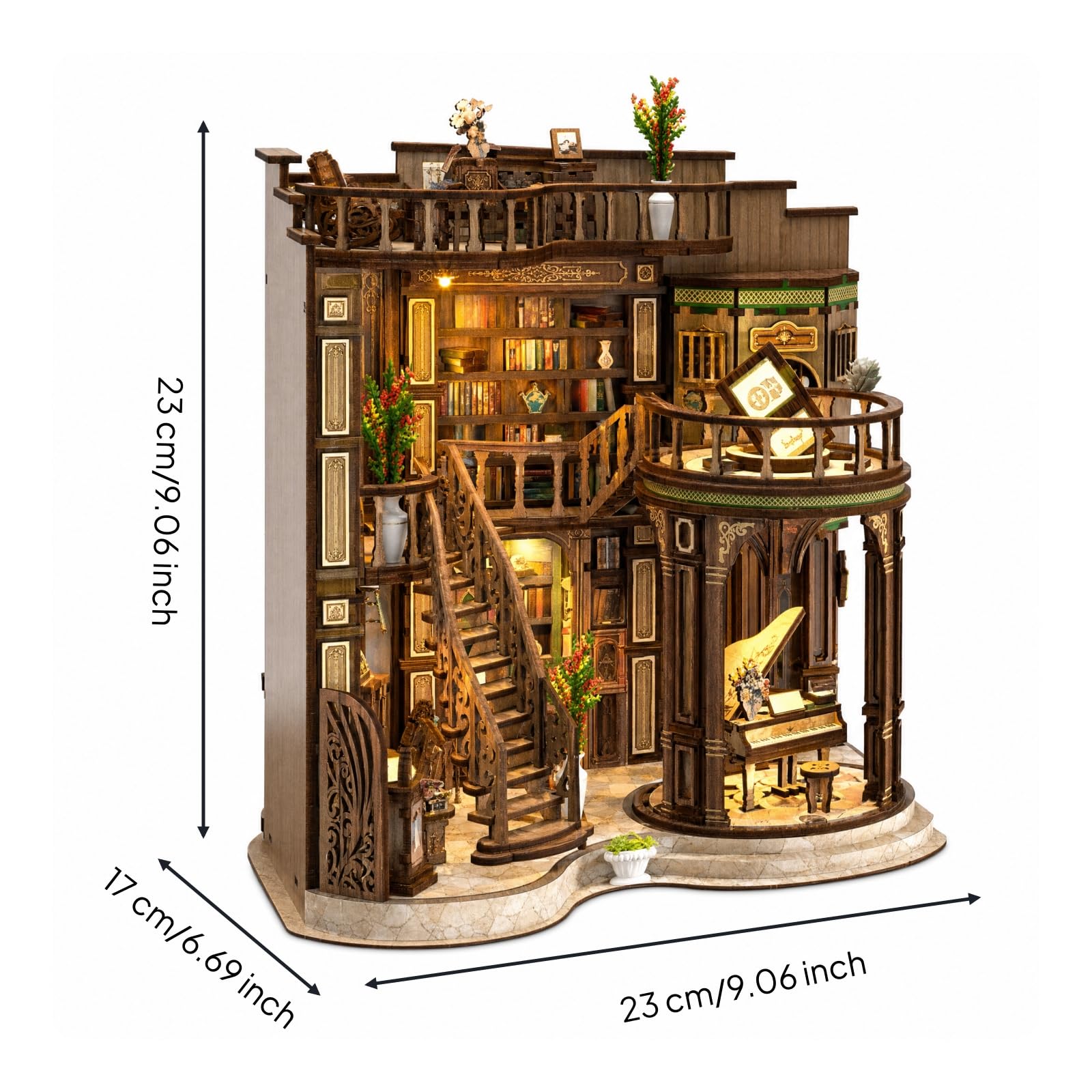 Gitohoni Diy Buchstützen Bausatz Miniatur Buchladen Modell Bastelset Holzbausatz Dekoratives Regal Zubehör mit Warmem Licht aus Holzfaser für Bücherregal Kinderzimmer Wohnzimmer