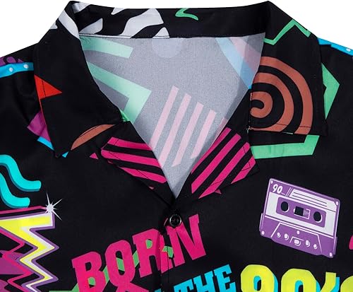 Miniatura 5 de MYHALF Traje de los años 80 para mujer, camisas de neón de los años 80, trajes de fiesta temática de los años 80 y 90, trajes retro de manga corta