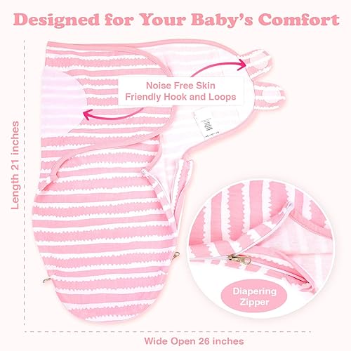 Miniatura 5 de Mantas para bebés recién nacidos, niños y niñas  0  3 meses  3 juegos de mantas para envolver ajustables para bebé con correas de cierre., RosadoGris