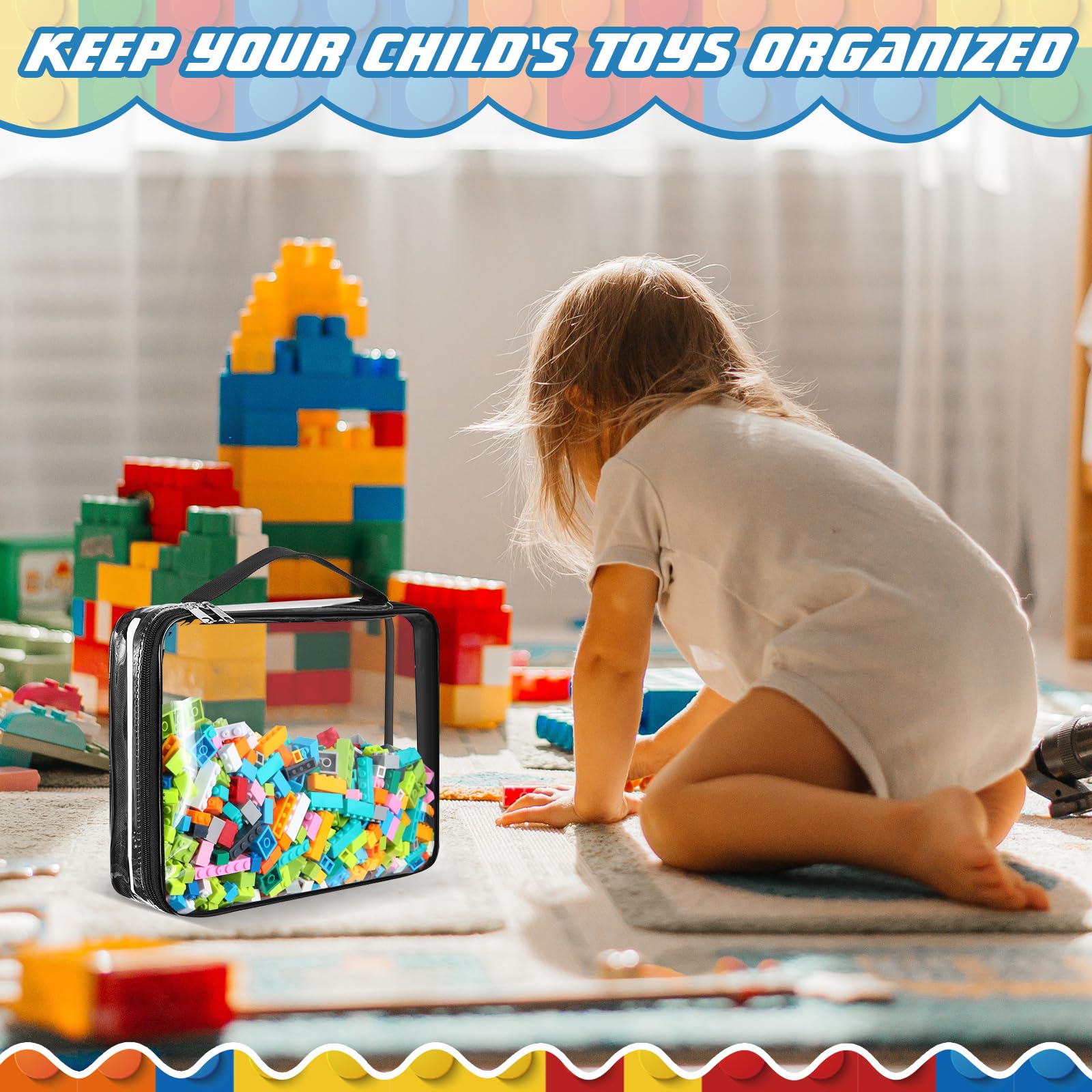 Sanwuta Paquete de 6 bolsas de almacenamiento de juguetes, PVC transparente con cremallera, contenedor impermeable para juegos de mesa, bloques de construcción, rompecabezas, juguetes pequeños y