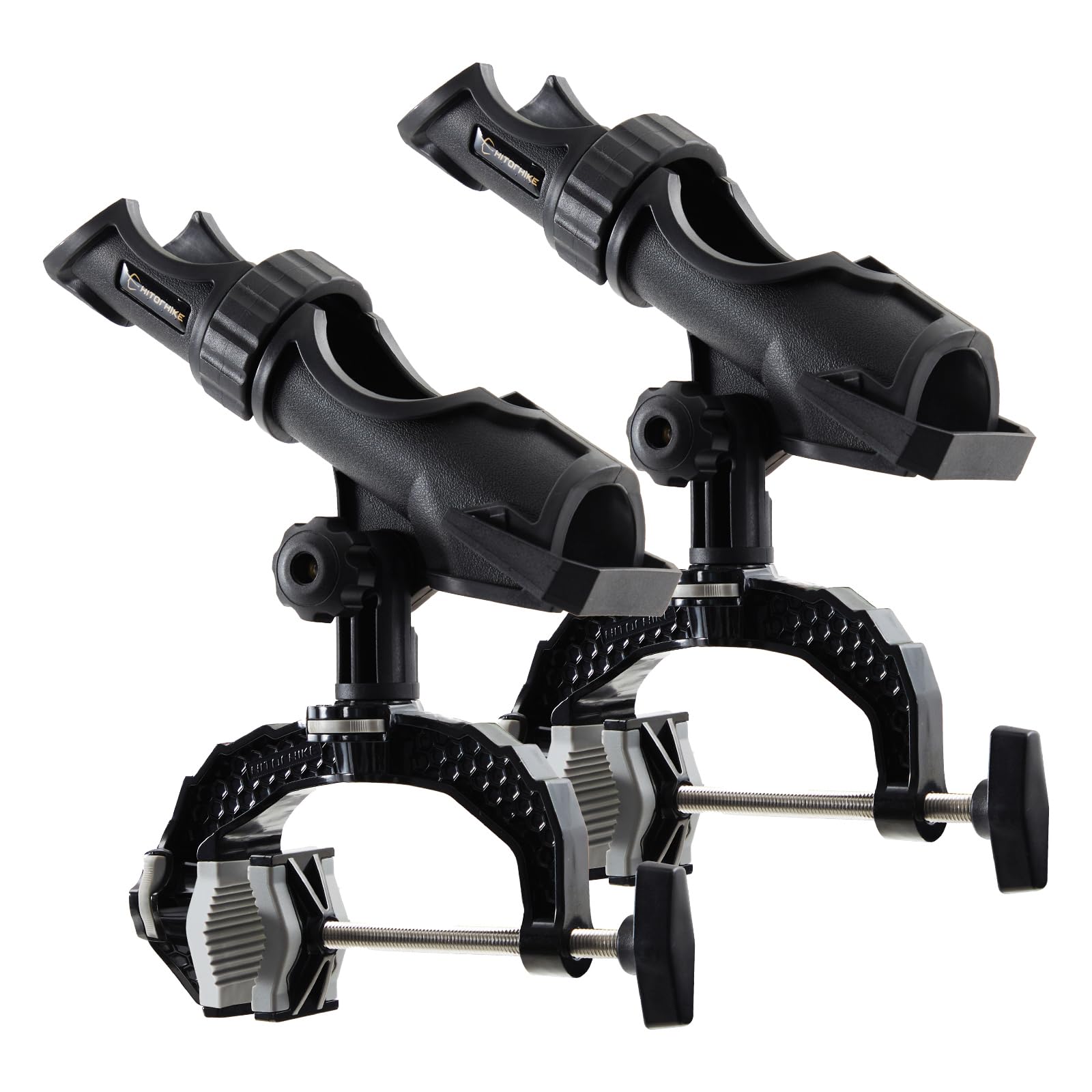 Hitorhike Fishing Rod Holder with Aluminum Alloy Base and One-Click Lock System Fits Round Square Tubes 0.59"~4.53" Enlarged Clamp Range for Boat Kayak Fishing