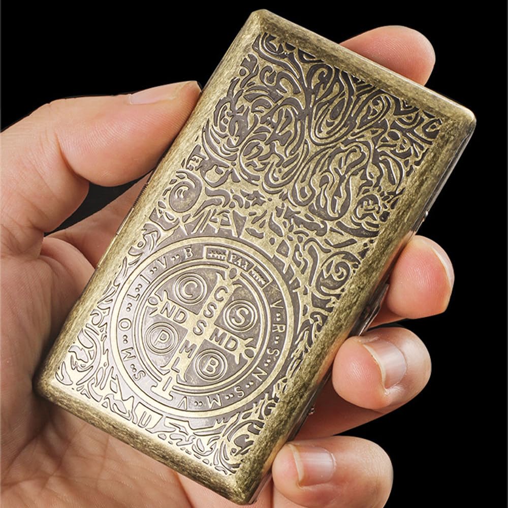 Simple Metal Cigarette Case,16 Cigarettes Capacity,100mm Cigarette Case,4 Styles,Unisex,Double-Sided Spring Clip, Compact and Pressure-Resistant and Portable,Suitable for Smokers A
