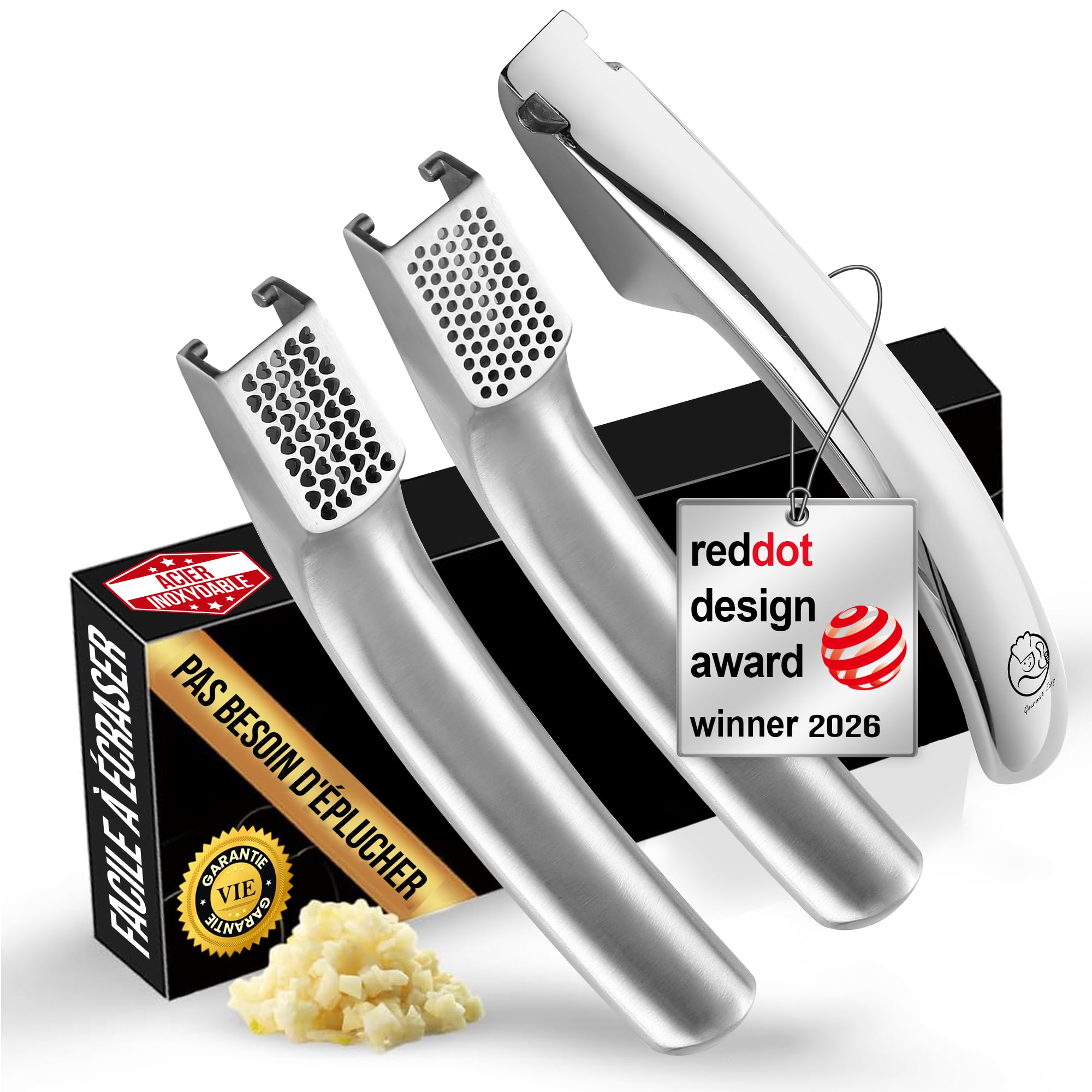Gourmet Easy Set Presse-Ail en Acier Inoxydable, 2 Embouts, Échange à Vie