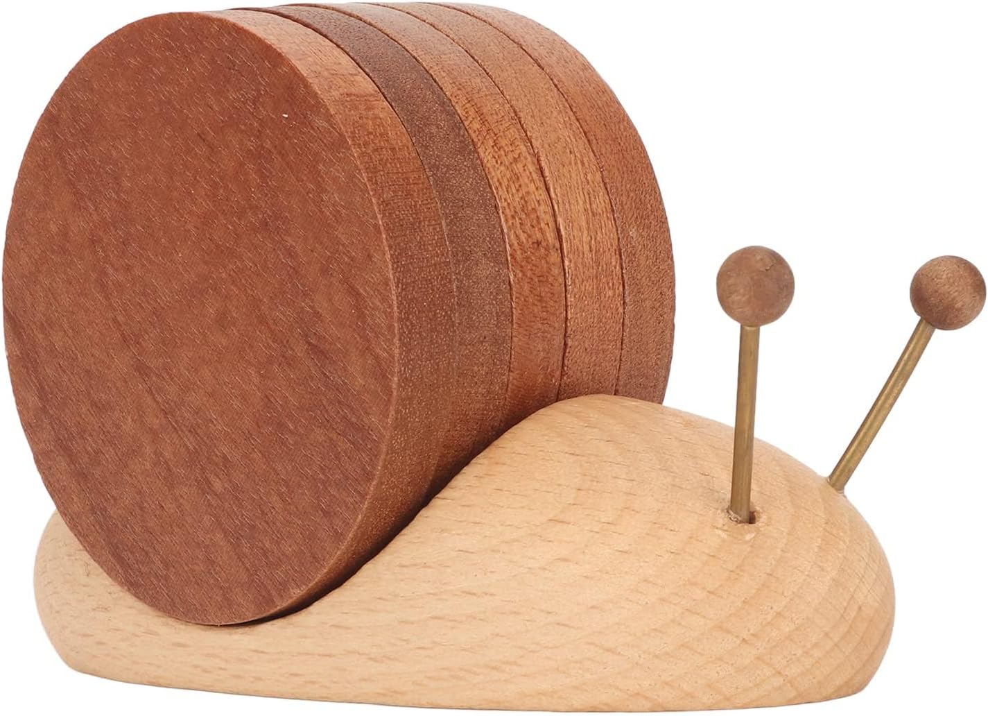 Cute Snail Coaster Set with Magnet, 5Pcs Wood Drink Coasters with Holder, Drink Coasters Funny Coasters Housewarming Gift Table Decor for Restaurant